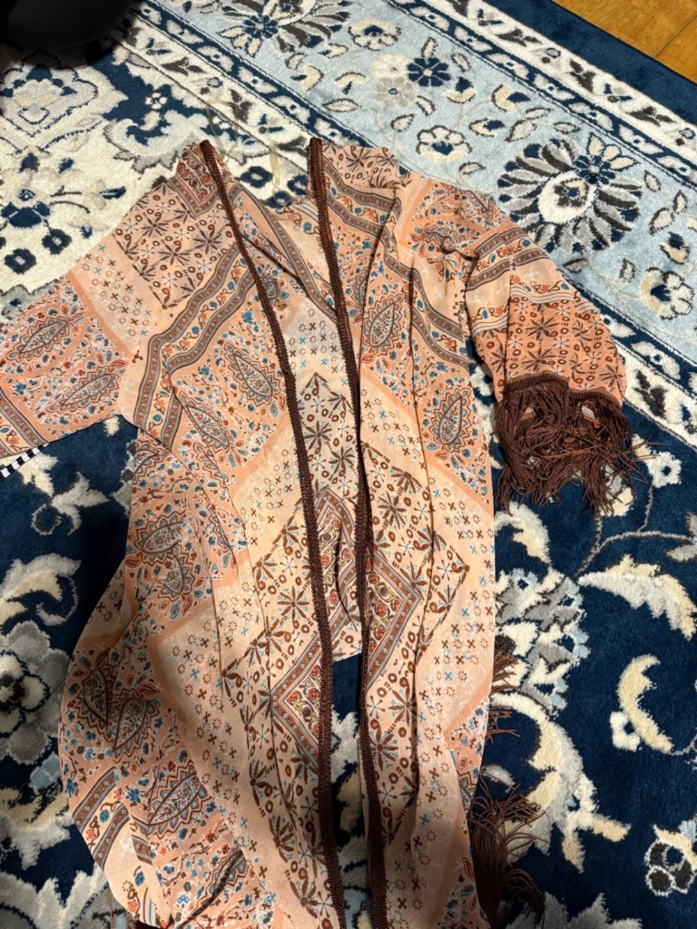 Peach Paisley Fringe Open-Front Women's Top